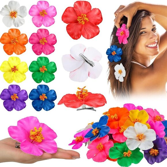 Hibiscus Hair Clips Hawaiian Flowers Assorted Colors Bridal Wedding Beach Decor main image 6